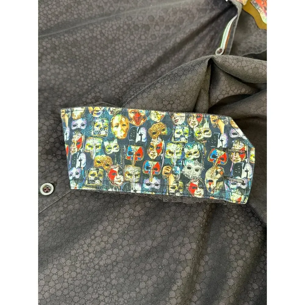 Robert Graham Mens L Button Up Shirt Flip Cuff Mask Print Classic Fit - Picture 5 of 12